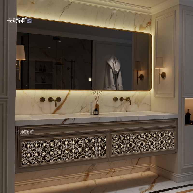 Designer High-End French-Style Light Luxury Solid Wood Lacquered Bathroom Cabinet Set with Smart Washbasin and Vanity Cabinet Designer High-End French-Style Light Luxury Solid Wood Lacquered Bathroom Cabinet Set with Smart Washbasin and Vanity Cabinet