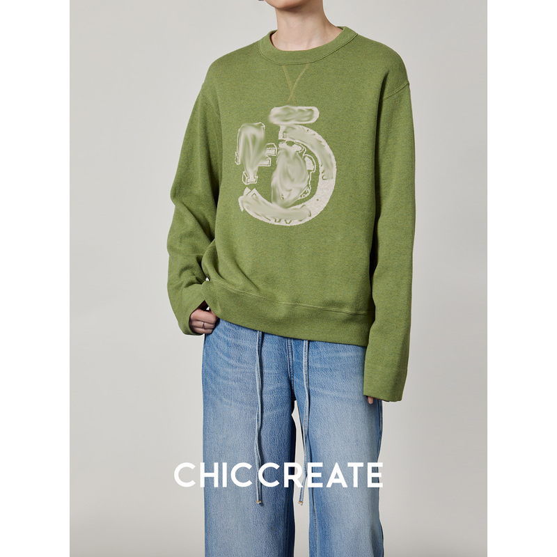 Island Country Channel Exclusive! French Bulldog Jacquard High-Density Knitted Cotton Crew Neck Loose Sweatshirt Top for Women, New Spring Style