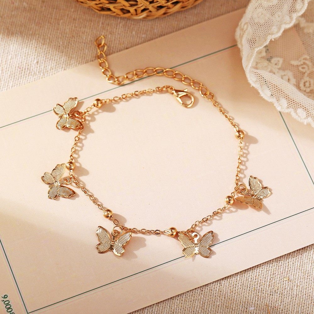 Butterfly Pendant Anklet Jewelry Beach Foot Accessory Hollow Butterfly Pendant Handmade Anklet