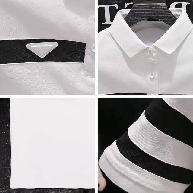 ເສື້ອໂປໂລແຂນສັ້ນແຂນຍາວສູງສໍາລັບຜູ້ຊາຍ 2023 summer trendy brand men's striped slim half-sleeved retro color-blocked lapel T-shirt