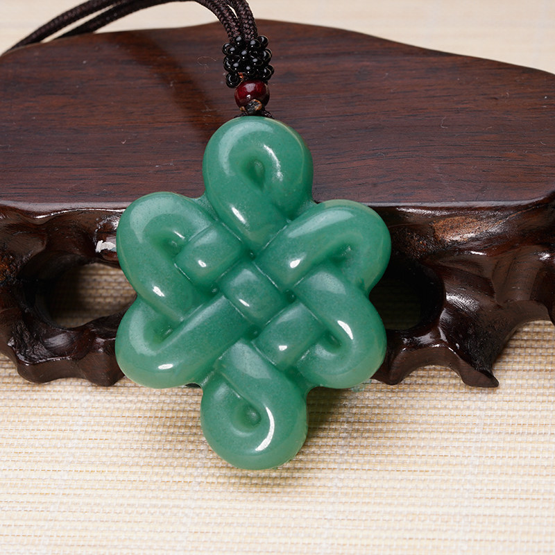 Green Dongling Jade Chinese knot pendant men and women Jade hollow joy pendant Jade Jewelry necklace sweater refining pendant jewelry