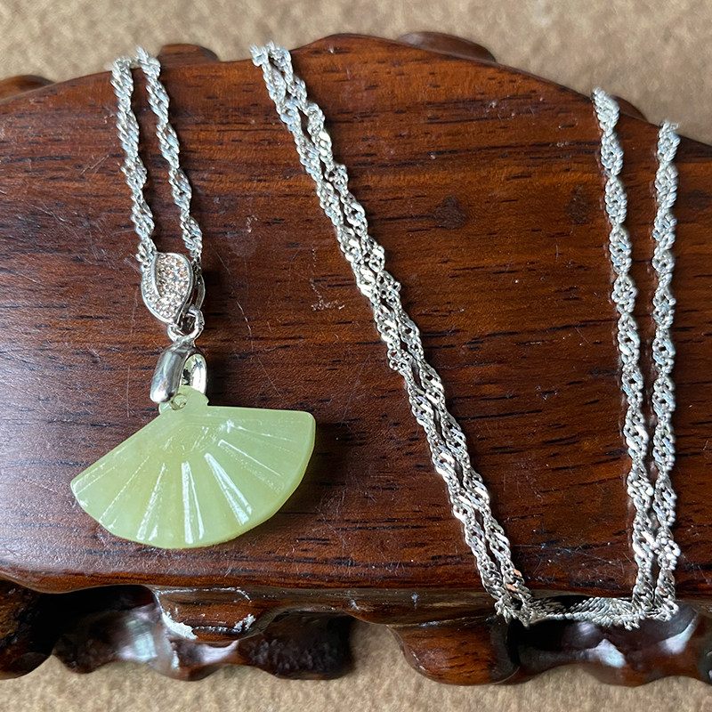 Xinjiang Hetian Jade seed material yellow mouth material fan necklace s925 Silver small pendant Jade fan pendant jewelry