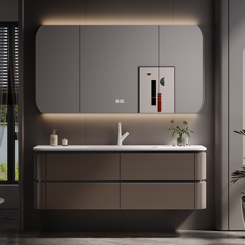 Sintered Stone Integrated Basin Bathroom Cabinet Set, Bathroom Vanity with Curved Corner Lines, Washbasin Cabinet Sintered Stone Integrated Basin Bathroom Cabinet Set, Bathroom Vanity with Curved Corner Lines, Washbasin Cabinet