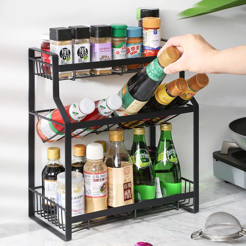 Kitchen Shelve Table Surface Oil Salt Sauce Vinegar Zo Condiment Condiment Containing Layer Shelf Deity Sauce Bottle of Multi-functional Seasoning Jar Rack