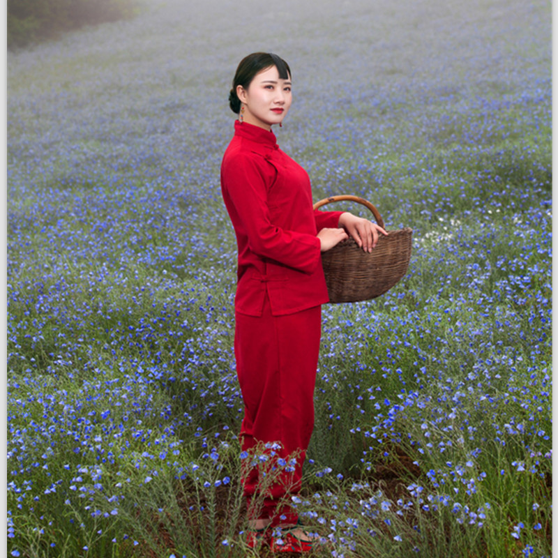 Jiu'Er Performance Costume, Female Jiu'Er Style Red Sorghum Dance Costume, Red Classical Yangko Costume, Drama Village Girl Outfit