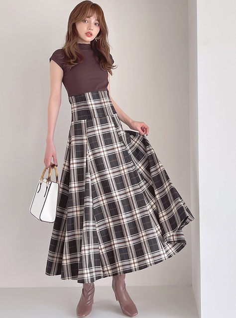 Exclusive! GRL spring new 2023 women's Japanese style sweet plaid back tie fake two-piece high-waist dress