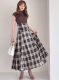 Exclusive! GRL spring new 2023 women's Japanese style sweet plaid back tie fake two-piece high-waist dress