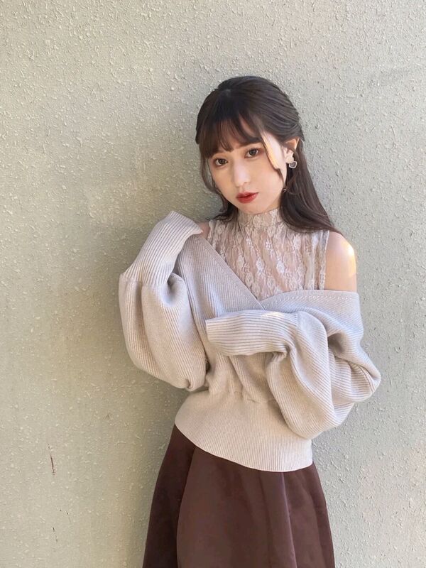Grl New Women's Japanese-Style Sweet Lace Collar Slimming Drop Shoulder Sleeve Pure Desire Knit Sweater Fake Two-Piece Sweater Iz280 Grl New Women's Japanese-Style Sweet Lace Collar Slimming Drop Shoulder Sleeve Pure Desire Knit Sweater Fake Two-Piece Sweater Iz280