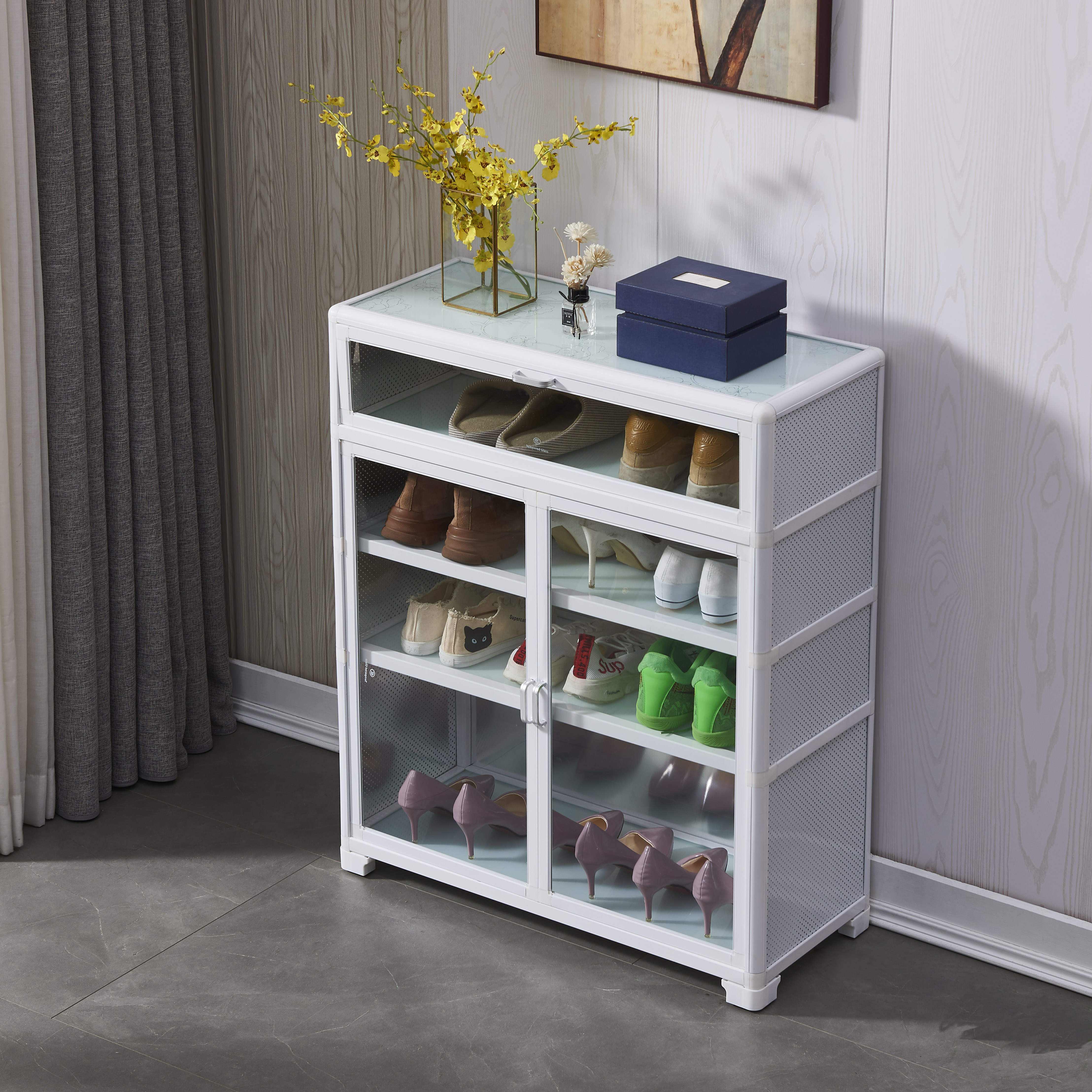 Aluminum Alloy Shoe Cabinet Home Doorway Ultra Slim Shoe Rack Outdoor Genguan Balcony Locker Waterproof Sunscreen Cabinet