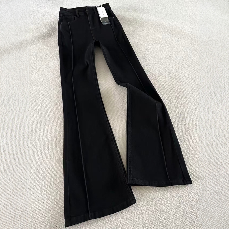 Black Stretchy Flared Jeans for Women, New Autumn Style, Plus Size, Pear-Shaped Body, Slimming Bell-Bottom Pants