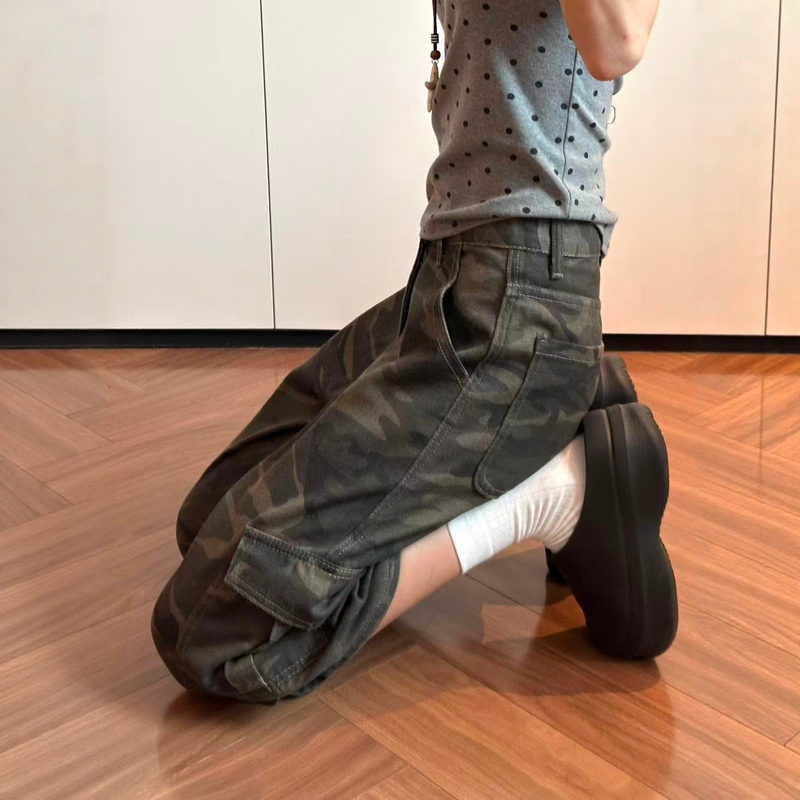 Camouflage Wide-Leg Denim Shorts for Women, Summer New Style, Plus-Size, Loose Fit, Slimming Workwear, Seven-Point Length Pants