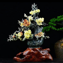 Jade Shoushan stone Qingtian stone jade Yaan green flower open rich and expensive original stone engraving pendulum piece stone flower and grass handicraft