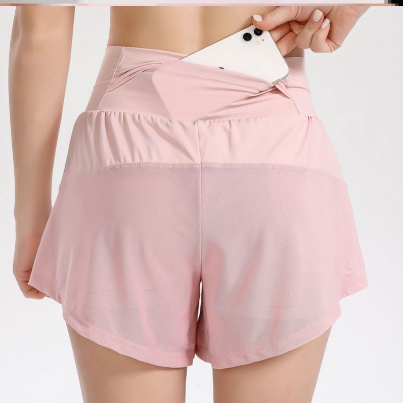 Women's running shorts can put mobile phone waist back pocket waist bag two-in-one loose thin section fitness quick-drying pants high waist