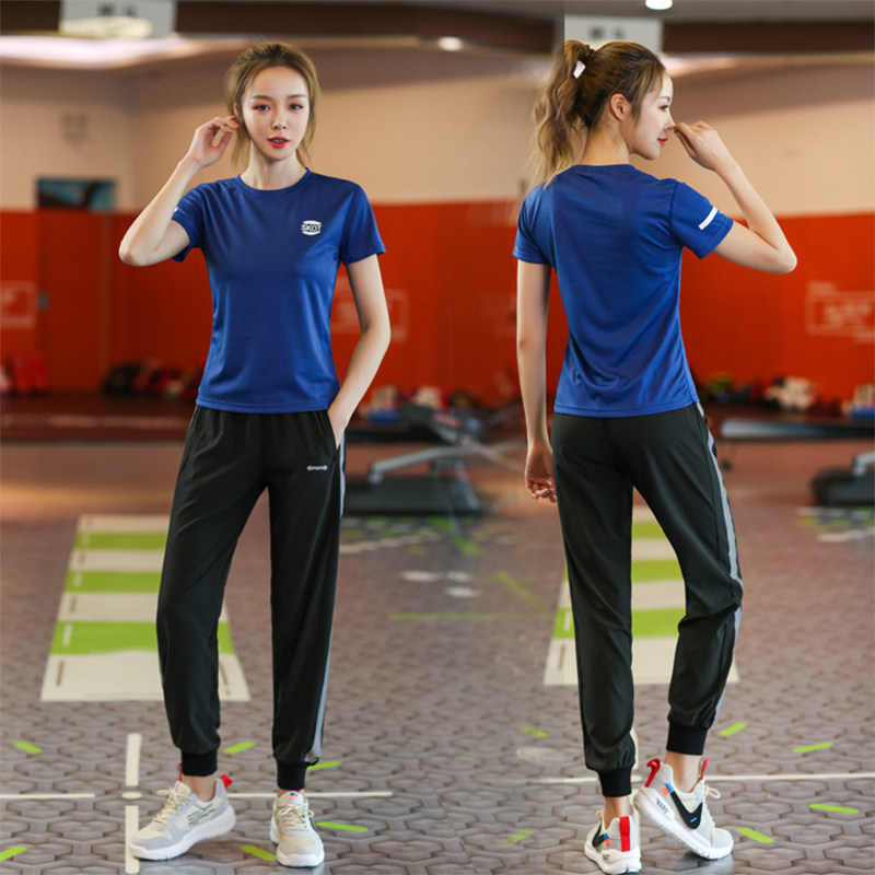 Sports Suit Women 2022 Summer new large size Size Fitness Room Loose Speed Dry Morning Running Blouse Short Sleeve Yoga Suit