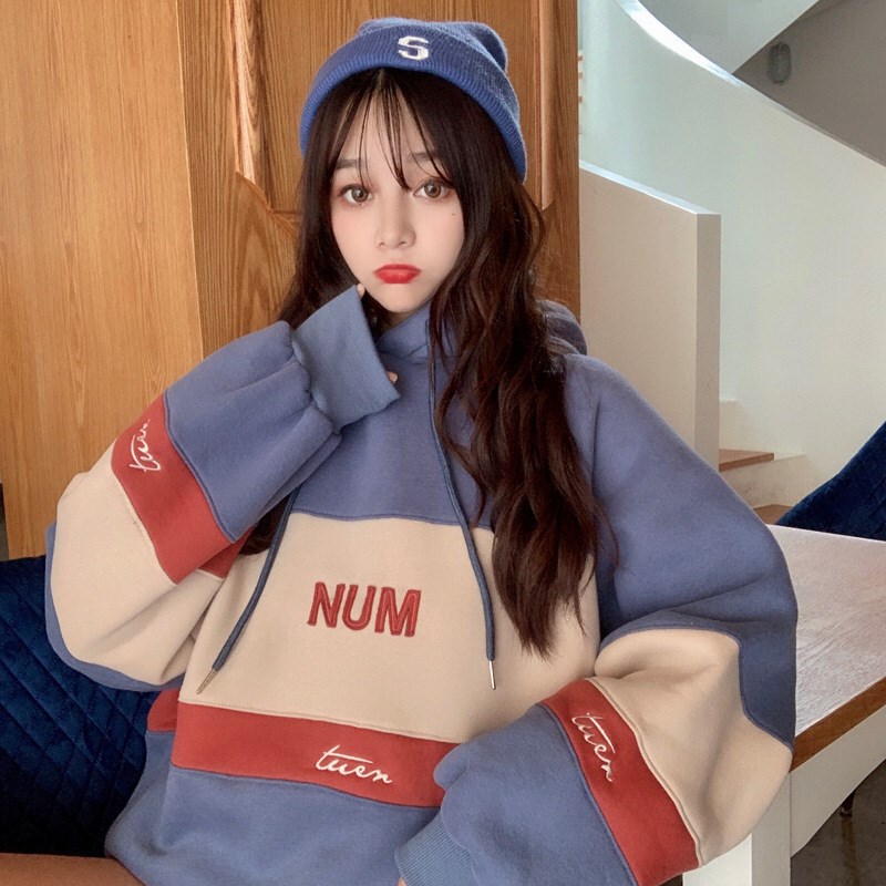New Style Women's Thickened Warm Harajuku Autumn and Winter Letter Embroidered Hooded Casual Long-Sleeve Pullover Sweatshirt for Women Trendy