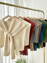 White knitted shawl for womens outer wear 2023 new spring autumn autumn and winter womens wool fake collar small shawl internet celebrity