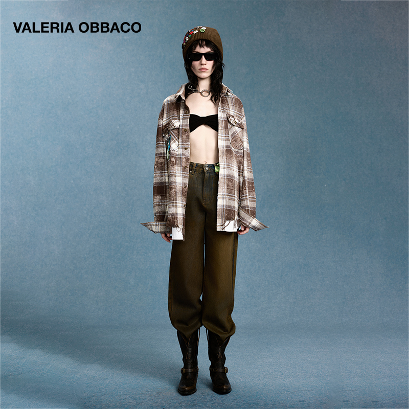 [Same Style as Ma Tianyu] Valeria Obbaco Versatile Plaid Fashion Distressed Shirt for Women