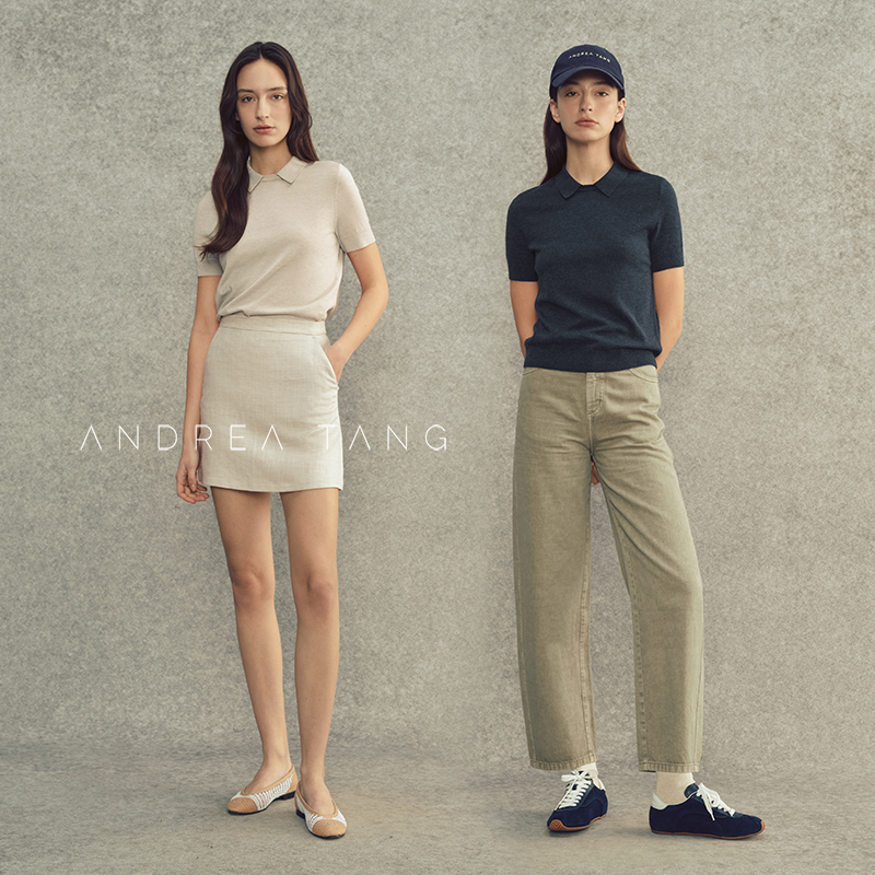 Andrea Tang｜Knitted T-Shirt Audrey｜Intellectual Style Fake Two-Piece Lapel Short-Sleeved Knit Top