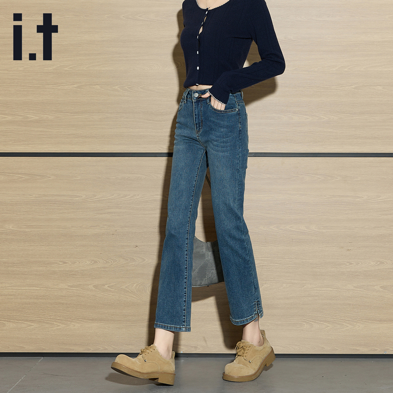 It Izzue Spring and Summer Straight-Leg Non-Tight-Fitting Jeans for Women, 2025 Autumn and Winter, Petite Height-Enhancing Cropped Cigarette Pants, New