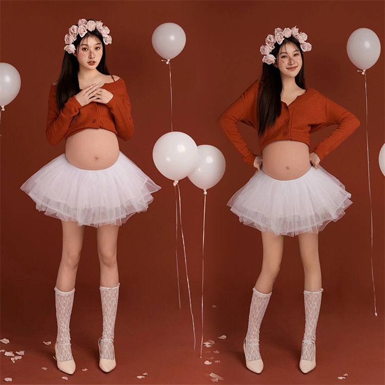 Photo Studio Maternity Photoshoot Outfit, Pure and Playful Style, New Style with Hairpin, Pregnant Mom New Year Theme Maternity Photoshoot Clothes for Home Shooting