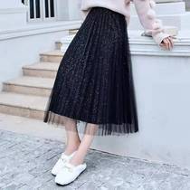 Two-sided golden velvet skirt women autumn and winter 2021 new a pleated skirt long gauze skirt