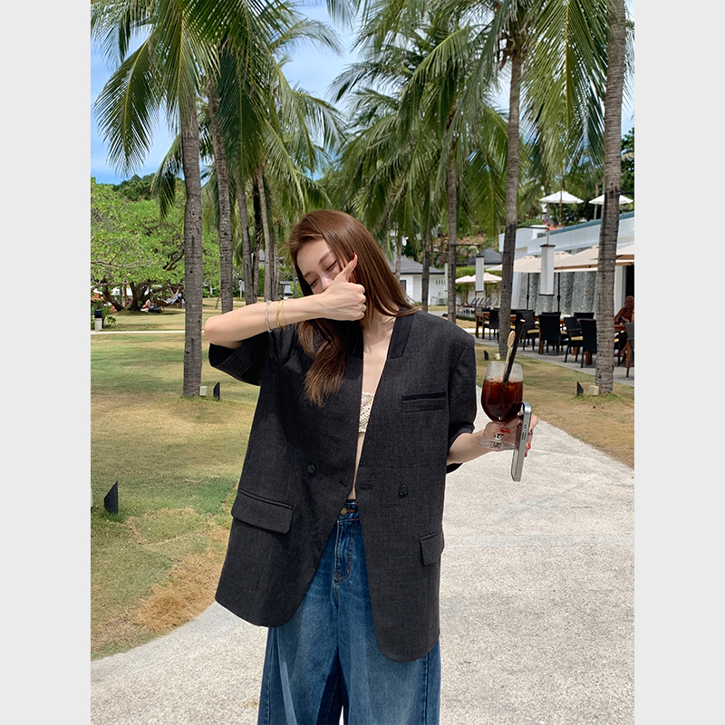 【Clearance 30% off 】44Aasi Oversized Collarless Patchwork Blazer with Classic Fit Casual Jacket