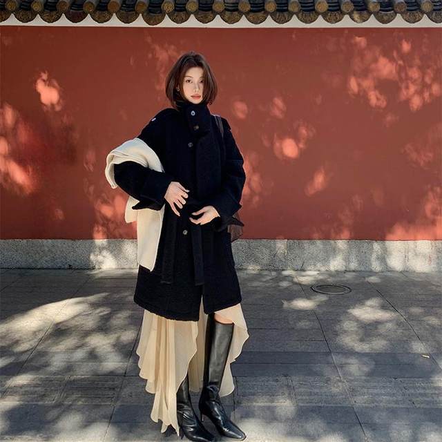 44AaSi Korean Drama Flavor North-South Korean Woolen Coat Women's Mid-Length Autumn and Winter Loose Coat