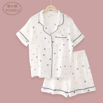 ins thin section day department brief loving sweet and sweet pure cotton cotton cloth pajamas woman summer loose Korean version short sleeve home dress jacket