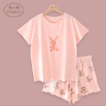 ins summer thin Modale cotton short sleeve shorts cute rabbit lion printed student round collar pyjamas home conserved woman