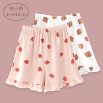 ins summer thin section pure cotton gauze cartoon sweet and beautiful loose lace day department full cotton high waist sleeping pants home shorts women