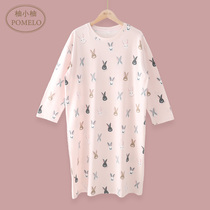 ins day department spring and summer thin section cartoon kitty rabbit loose cotton 90% sleeves pyjamas long dresses sleeping skirt home dresses