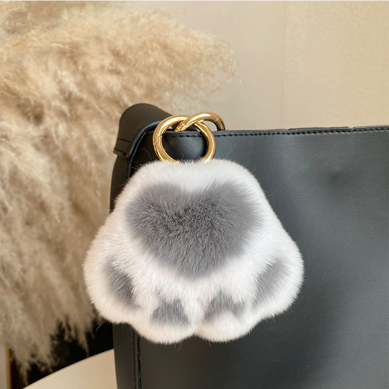 Leopard Claw Rex Rabbit Fur Ornament Plush Bag Pendant Car Keychain Cute Accessories