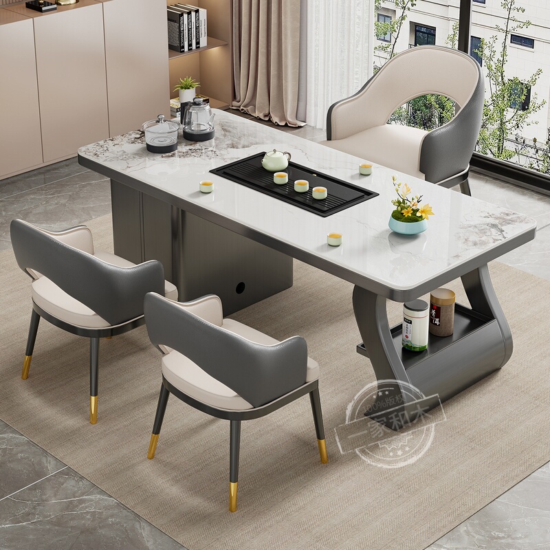 Italian Minimalist Slate Tea Table and Chair Set, Modern Simple Light Luxury Office and Home Tea-Making Integrated Tea Table and Coffee Table