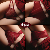 Japanese red life year no trace underwear women sexy passion lace transparent low waist breifs hot shorts