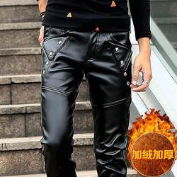 2023 ດູໃບໄມ້ລົ່ນແລະລະດູຫນາວ Leather Pants Men's Velvet Thickened Pants Cycling Pants Korean Style Slim Fit Fashionable Waterproof All-in-One Warmth