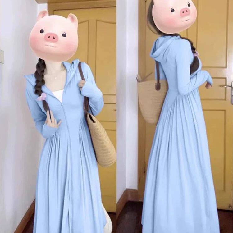 New Style Ice Silk Sun Protection Clothing for Women, Long Robe Style, Full-Body Sun Protection Long Dress, Outdoor Anti-Uv Dress for Women