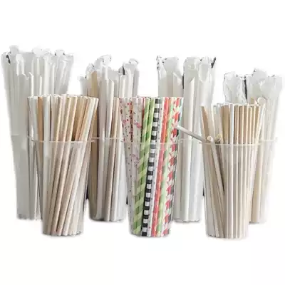 Small cup large Cup disposable degradable paper straw manufacturers thickened whole piece Large quantity