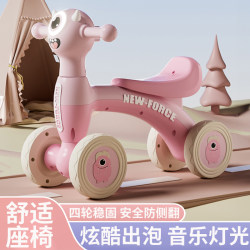 New Model Children's Balance Bike with Music, Lights, and Bubble Features, Suitable for Babies Aged 1-3, Four-Wheel Toy Car
