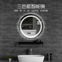 Bathroom multifunction led touch screen Bluetooth round mirror toilet bathroom anti-fog hanging wall type luminous smart mirror