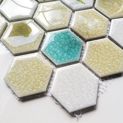 Современная простая темно -зеленая ледяная трещина гексагональная керамическая мозаика шестиугональная керамическая плитка кухня для ванной комнаты настенные плитки
