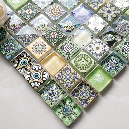 Зеленая простая хрустальная стеклянная струйная мозаика HD Print