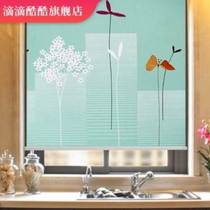 Hand-drawn curtain shading-free perforation landscape roll-up toilet waterproof shade blinds bedroom home