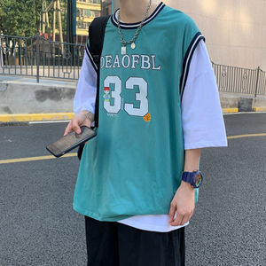 夏季假两件短袖t恤男潮流百搭宽松球衣in