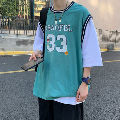 夏季假两件短袖t恤男潮流百搭宽松球衣in