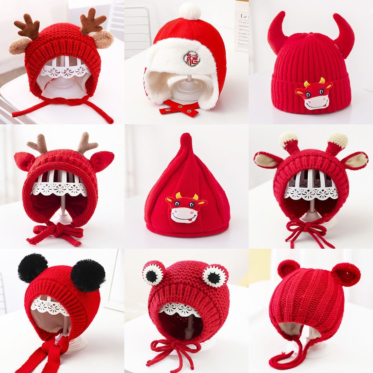 Baby baby hat autumn and winter girl cute ear hair cap, yesterday baby cap red