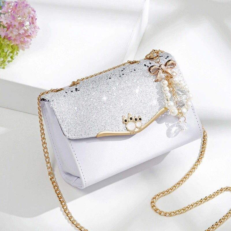 New Trendy Small Shoulder Crossbody Bag, Fashionable Chain Bag, Student Bag, Personalized Phone Bag, Universal Style Women's Bag with Rhinestones
