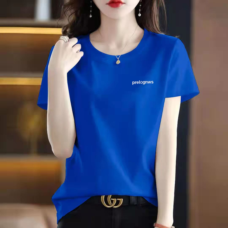 Brand Klein Blue Short-Sleeved T-Shirt for Women 2026 Summer New Round Neck Loose Royal Blue Top T-Shirt