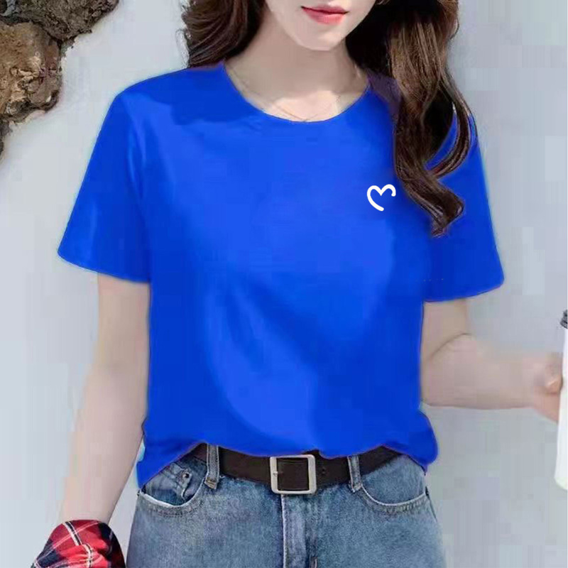 Brand Korean Style Klein Blue Round Neck Short-Sleeved T-Shirt for Women 2026 New Summer White Loose Top T-Shirt