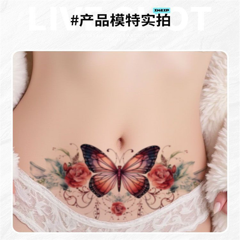 High-Quality Butterfly Colorful Tattoo Stickers, Waterproof and Long-Lasting, for Covering Scars on the Waist, Stretch Marks, Rose Butterfly on the Abdomen