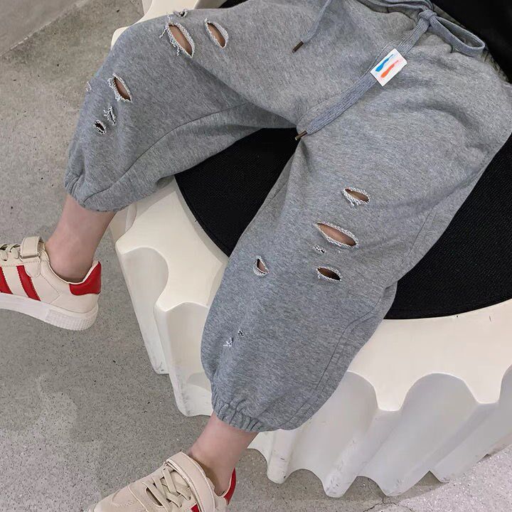 Boy pants spring summer style sports pants 2022 new breaking holes 90% pants baby handsome gas casual pants boomers